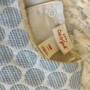 Cat & Jack blue and ivory with silver metallic threads and faux fur trim